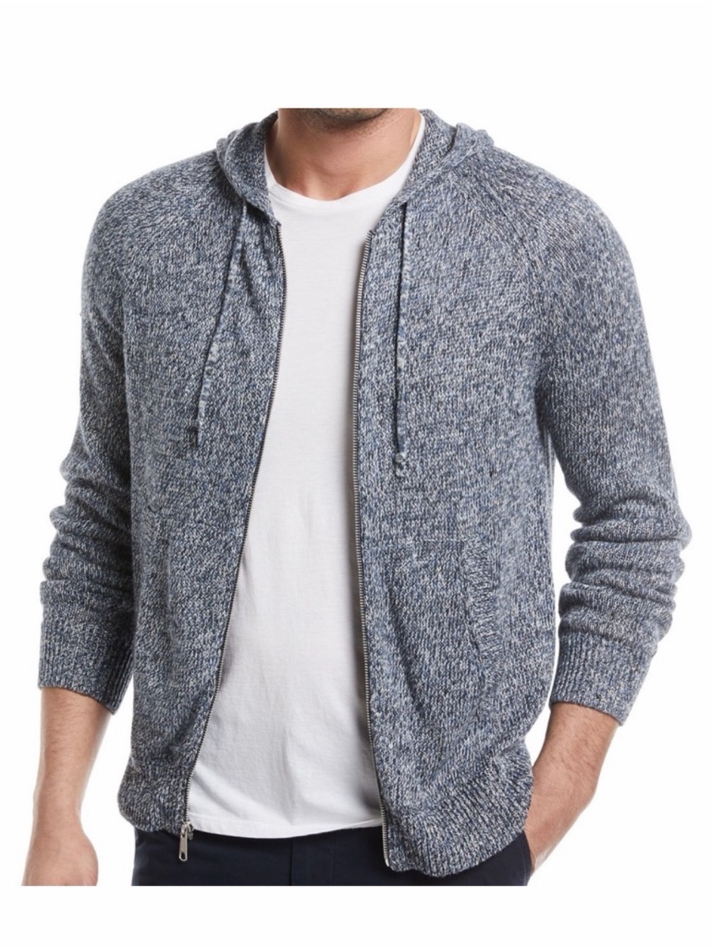 Vince Linen full zip sweater hoodie slim fit marled blue size M